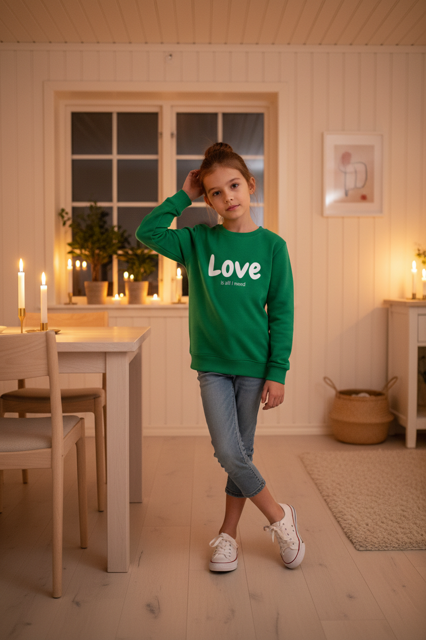 Green Kids Hoodie Love is all I need