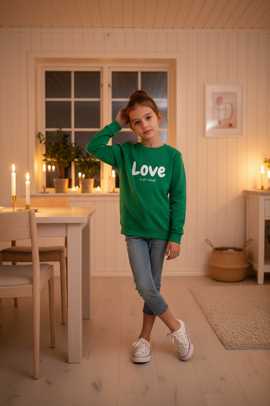 Green Kids Hoodie Love is all I need
