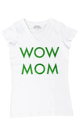 Tricou WOW MOM alb cu glitter verde